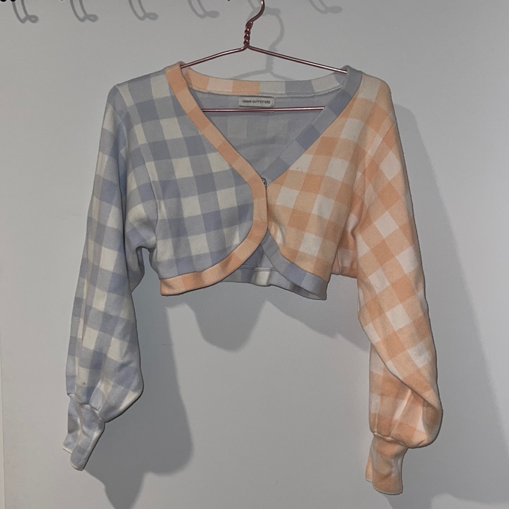 Baby Blue and Peach Cropped Jacket